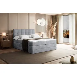 altdecor Boxspringbett mit 2 Matratzen und Topper, - 160x200 cm - MARCE KING - Hellgrau Samt - Polsterbett mit, H3- und H4- Matratzen, Bettkasten, un... - Hellgrau