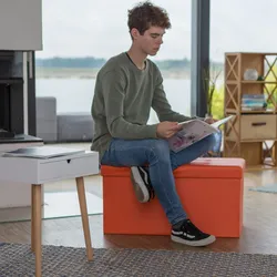 Relaxdays Faltbare Sitzbank 38 x 76 x 38 cm HxBxT, 2-Sitzer m. Stauraum, Kunstleder Sitzhocker 300 kg belastbar, orange