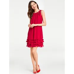Cocktailkleid HEINE "Cocktailkleid", Damen, Gr. 40, Normalgrößen, rot, 100% Polyester, unifarben, kurz, Rundhals, ohne Ärmel, Kleider Partykleid