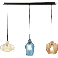 Fabas Luce Pendelleuchte Olbia 3-flammig, amber/blau/beige, Glas