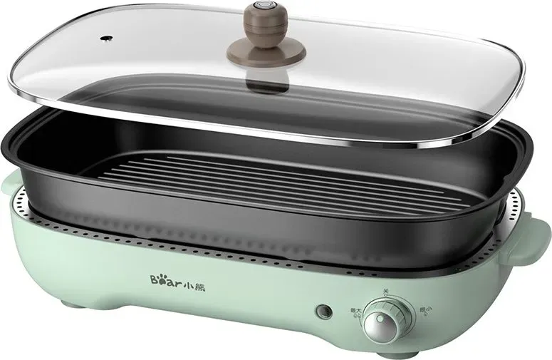 Bear Elektrische Grill- und Fondue-Pfanne, inkl. Grillplatte & 6-teiliger Mini-Pfannen, 1200-1400W