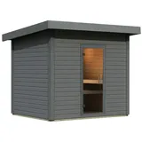Karibu Gartensauna Saunahaus Caapi 4 terragrau Ganzglas Saunatür Ohne Ofen