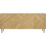 miliboo Design-sideboard aus hellem, massiver Eiche mit Gravur und schwarzem Metall, 4 Türen, B180 cm Archipel