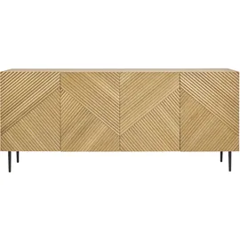 miliboo Design-sideboard aus hellem, massiver Eiche mit Gravur und schwarzem Metall, 4 Türen, B180 cm Archipel