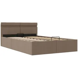 vidaXL Bett mit Bettkasten Hydraulisch mit LED Taupe Stoff 140x200 cm619389