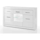 furn.design Sideboard, Weiß Hochglanz, Metall, Nachbildung, Uni, 3 Fächer, 2 Schubladen, 164x97x42 cm, Wohnzimmer, Kommoden & Sideboards, Sideboards