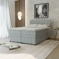 Panda möbel Boxspringbett Doppelbett 140x200, Hellgrau, AVALON, mit Bettkästen,
