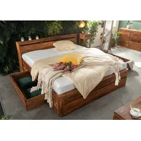 Massivmoebel24 Bett mit Schublade 180x200x90 walnuss gewachst TORONTO #254