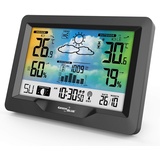 Green Blue GB540 Wetterstation mit Farbdisplay DCF Funkuhr | Innen- und Außentemperatur, Wettervorhersage, Mondphasenanzeige, Außensensor mit LCD-Display