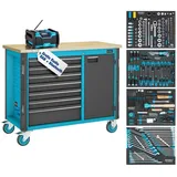 HAZET Werkbank Holz/Metall 522 x 398 mm blau/schwarz bestückt
