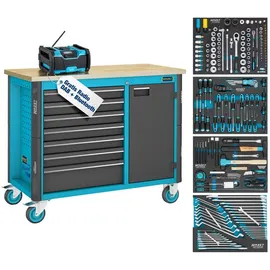 HAZET Werkbank Holz/Metall 522 x 398 mm blau/schwarz bestückt