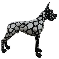 Casa Padrino Designer Dekofigur Hund Deutsche Dogge Schwarz / Silber 125 x H. 110 cm - Lebensgroße Deko Skulptur - Wetterbeständige Tierfigur