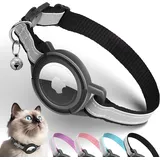 Airtag Katzenhalsband, Reflektierend GPS Katzenhalsbänder mit Apple Airtag Halter, Air Tag Katzen Sicherheit-Halsband, Verstellbar Leichte Tracker-halsbänder für Katzen, Kätzchen, Klein Hund (Schwarz)