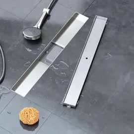 VILSTEIN Duschrinne 120cm, Edelstahl Bodenablauf Komplettset, extra flach, Siphon mit Geruchsstop, Haarsieb