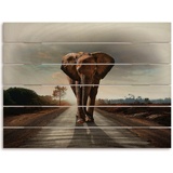 Artland Holzbild »Ein Elefant läuft auf der Straße«, Elefanten Bilder, (1 St.), braun