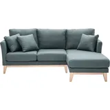 miliboo Skandinavisches 4-Sitzer-Ecksofa rechtsseitig mit abziehbarem, graugrünem Stoff und hellem Holz OSLO