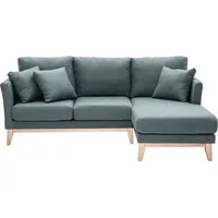 miliboo Skandinavisches 4-Sitzer-Ecksofa rechtsseitig mit abziehbarem, graugrünem Stoff und hellem Holz OSLO