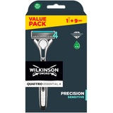 Wilkinson Sword Quattro Titanium Sensitive Rasierer - Packung mit 1 Griff und 9 Ladeklingen