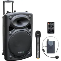 Ibiza - PORT15UHF-BT - Tragbares Lautsprechersystem 15"/800W MAX mit 2 Mikrofonen (UHF), Fernbedienung und Schutztasche - Bluetooth, USB, SD & TWS - 6 bis 8 Std. Betriebsdauer - Speaker Box