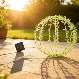 ideoon lights 4er-Set Solar Leuchtkugel Ø40cm Blätterdesign 144 LEDs inkl. Erdspiess/S-Haken/Solarpanel warmweiss