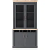 Buffet Buffetschrank Vitrine Eiche anthrazit 4 türig 6 Böden 1 Flaschenfach