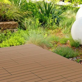 ECD Germany WPC Terrassenfliesen Teak 60 x 30 cm 6 St.
