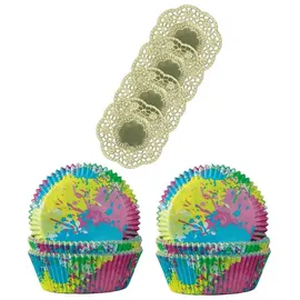 DEMMLER Muffin 2er Set Multicolour - Cupcakes Papierförmchen 5 x 5 x 2,5cm - 120 Stück - inklusiv 4 goldener Tassendeckchen - Made in Germany