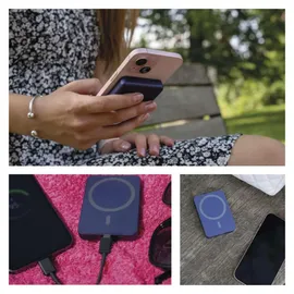 EMOS Powerbank 5 000 mAh WI 522 mit Magnet - magnetischer externer Akku mit Passthrough und Wireless-Charging USB-C-Ausgang inkl. USB-Datenkabel - für iPhone, iPad, Smartwatches - blau