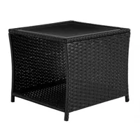 Woltu Polyrattan Beistelltisch Balkontisch Glasplatte offenem Fach Terrassentisch Outdoor