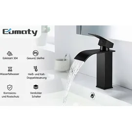 eumaty Wasserhahn Bad, Wasserfall mit Auslauf Höhe 110MM, Waschbecken Armatur Chrom Einhebelmischer, Warm und Kalt was...