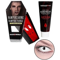 Halloween Special-Effect Blood Eyes Vampir-Set (Vampirzähne + Kunstblut + Kontaktlinsen)