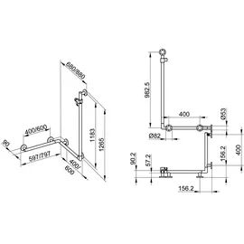 Keuco Plan Care Duschhandlauf mit Brausestange Aluminium silber-eloxiert 797/880/1265 mm