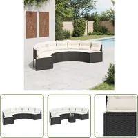 Gartensofa mit Kissen Halbrund Schwarz Poly-Rattan - Gartensofa - Halbrunder Gartensofa - Outdoor Sofa - Terrassenmöbel - Gartenmöbel Set - The