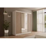 altdecor Kleiderschrank mit Spiegel und Schiebetüren, Garderobenschrank mit Lamellentüren Schwebetürenschrank mit Lamel, Schrank V2-ZENTI 215x20... - Weiß