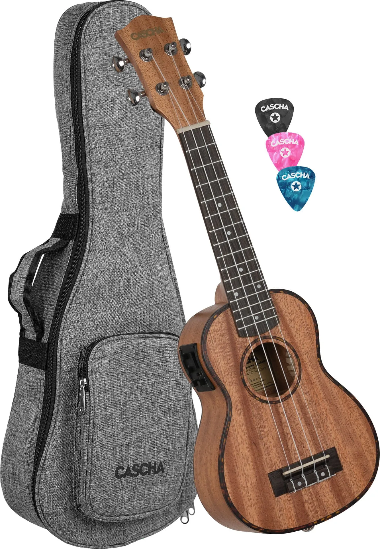 Cascha Premium Sopran Mahagoni Ukulele Set mit Tonabnehmer