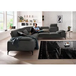 Ecksofa W.SCHILLIG "valentinoo, Designsofa, elegant und bequem, L-Form", grau (anthrazit r66), B:318cm H:83cm T:298cm, Chenille-Flachgewebe R66 (85% Polyester, 15% Nylon), Sofas, mit Sitztiefenverstellung, Breite 318 cm