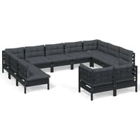 vidaXL Lounge Set 11-tlg. schwarz inkl. Kissen 3097263