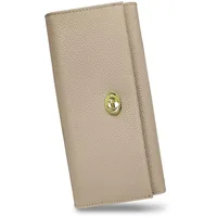FuninCrea Damen Geldbörsen PU-Leder Portmonee Damen mit Mehreren Kartenschlitzen und ID-Fenstern, Damen Portemonnaie Solide Damen Geldbeutel Stilvoll Damen Portemonnaie Leder (L, Khaki)