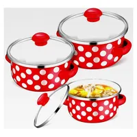 3-teiliges Kochtopfset mit Stielkasserolle und Deckel, emaillierter kleiner Hot Pot für kleine Mahlzeiten und Familien