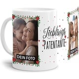 Tasse - Lieblings-Patentante - zum selbst Gestalten mit zwei Fotos - Fototasse für die Patentante - Keramik, Weiß, 300 ml