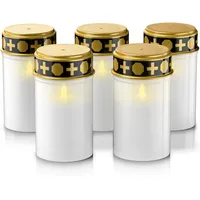 Bearware, LED Kerzen, 5x LED Grablicht, Wassergeschützt, Flackereffekt, 1 Monat Leuchtdauer, inkl. Batterien, Weiss/Gold (1x)