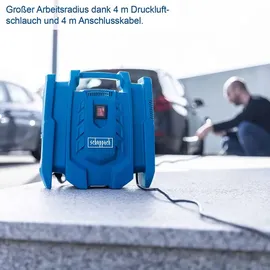 SCHEPPACH Kompressor Airforce 7 - 230V | 8 bar Arbeitsdruck | 180 L/min | ölfrei & mobil 8m Arbeitsradius | inkl. Reifenfüller, Luftpistole & Adapter