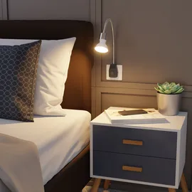 ledscom.de Steckdosenlampe LESCH Leselampe Schwanenhals, chrom/schwarz, inkl. GU10 LED (warmweiß, 7,6W, 1103lm, 33°)