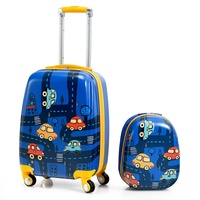 GOPLUS Kinderkoffer mit Rucksack, Kids Trolley, Kindergepäck mit Rollen, Reisekoffer mit Teleskopgriff, Hartschalenkoffer für Kinder, Kindertrolley Farbwahl (Cartoon-Auto, 12"+18")