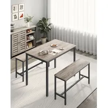 VASAGLE Esstisch mit 2 Bänken, 3er Set greige meliert-tintenschwarz