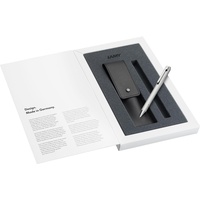Lamy Set aus 1x econ Kugelschreiber 240 aus gebürstetem Edelstahl und 1x Lederetui in der Farbe schwarz für ein Schreibgerät, inkl. Großraummine M 16 schwarz Strichbreite M