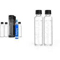 Sodapop Wassersprudler Logan Starterset mit CO2-Zylinder und 3x Glasflasche, Matt Schwarz, Höhe 42,6 cm & Glasflaschen-Set Logan, Ersatzflaschen ausschließlich geeignet Wassersprudler Logan, 2X 600 ml