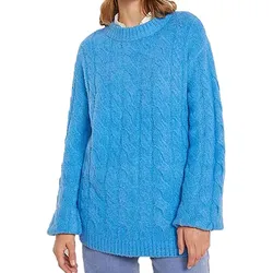 Damen Oversize-Pullover weit geschnittener Winter-Pullover mit Zopfstrickmuster 962801 Blau - 36/38