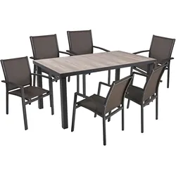 7-tlg. Tischgruppe RANA Set Garten Sitzgruppe Outdoor Grau Metall Polster Möbel