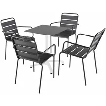 Oviala - Tisch 60x60 cm Schiefer und 4 Stühle aus grauem Metall